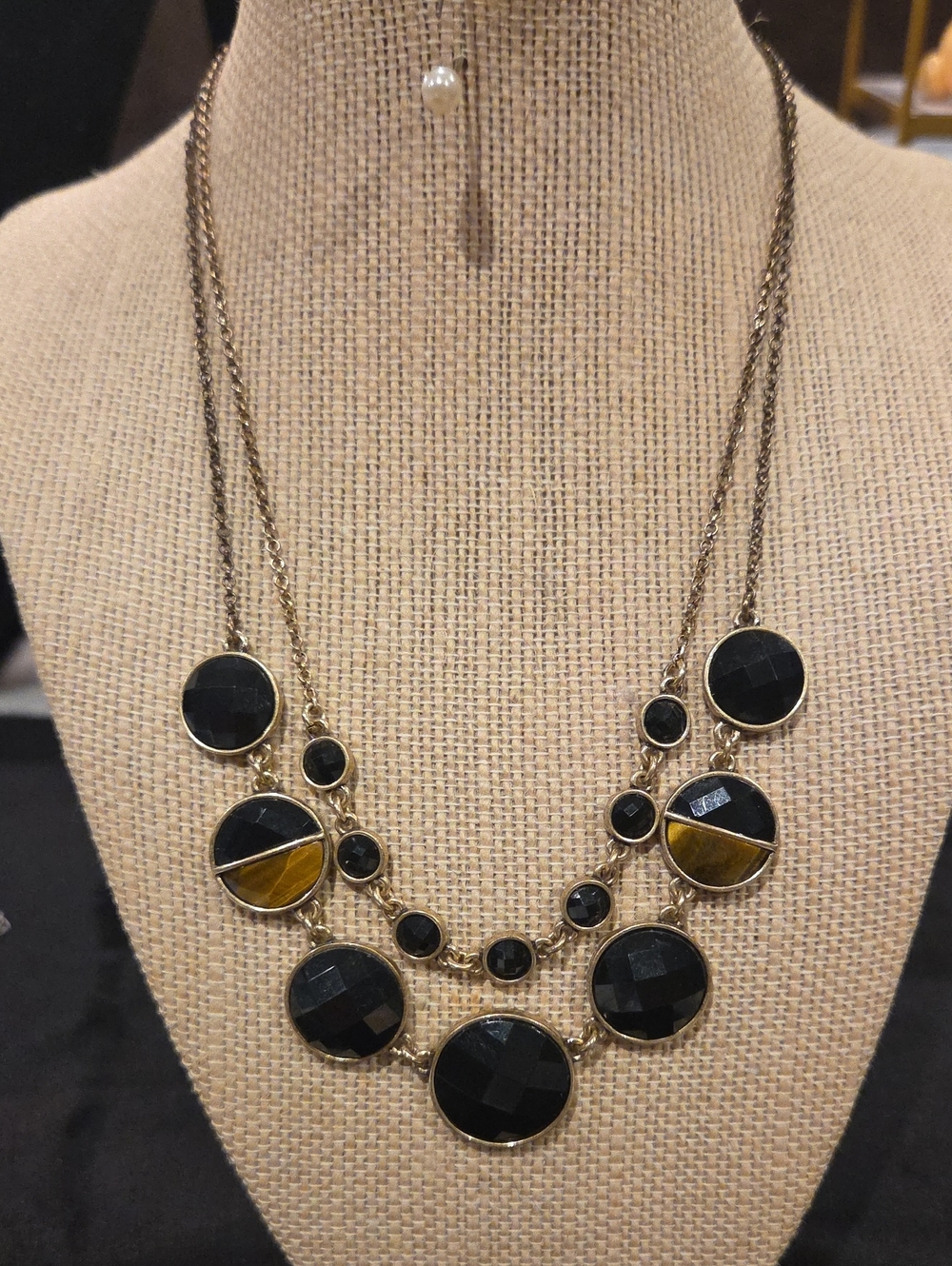 Lucky Brand Black and Brown Multi-Disc Statement Necklace